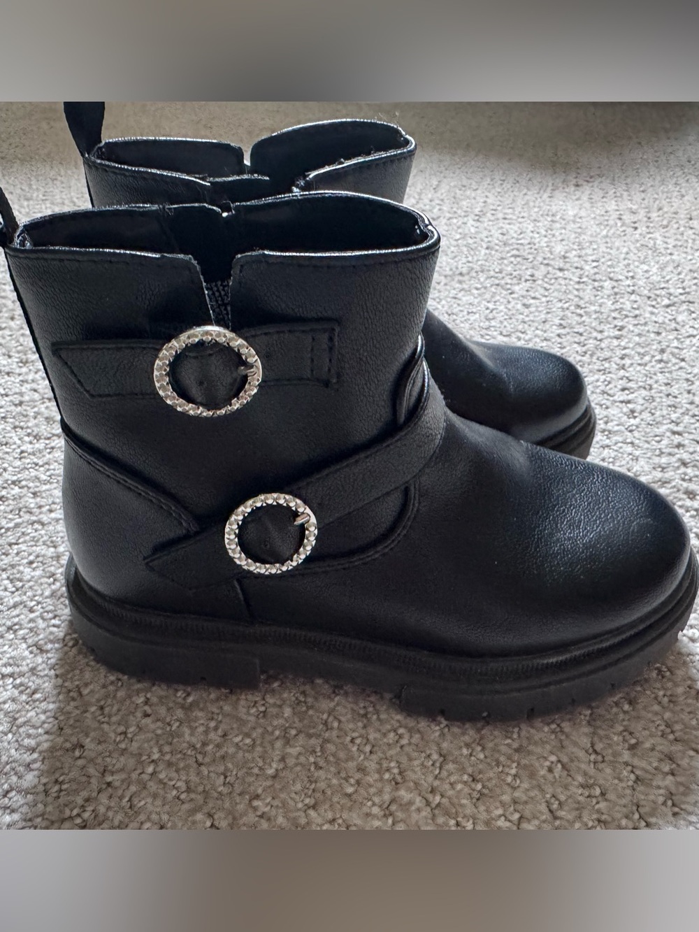 Cat & Jack Black Girls' Ankle Boots with Silver Buckle Accents